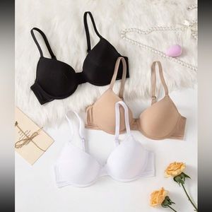 3 piece solid underwire bralette - white / black / tan - 36B